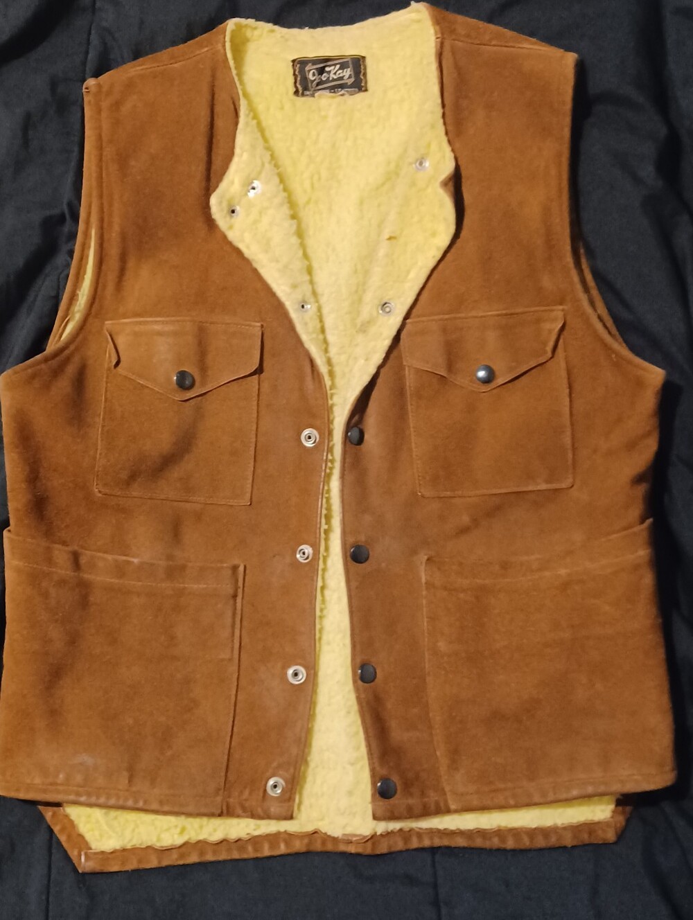 Vintage Jo-o-Kay Fleece Lined Leather Vest With Snap Buttons